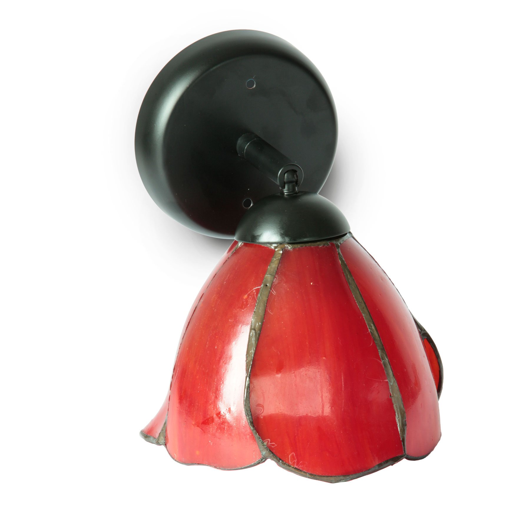 Kleine Gelenk-Wandleuchte mit Glasschirm „Mohnblüte“: Rote Blüten-Wandleuchte