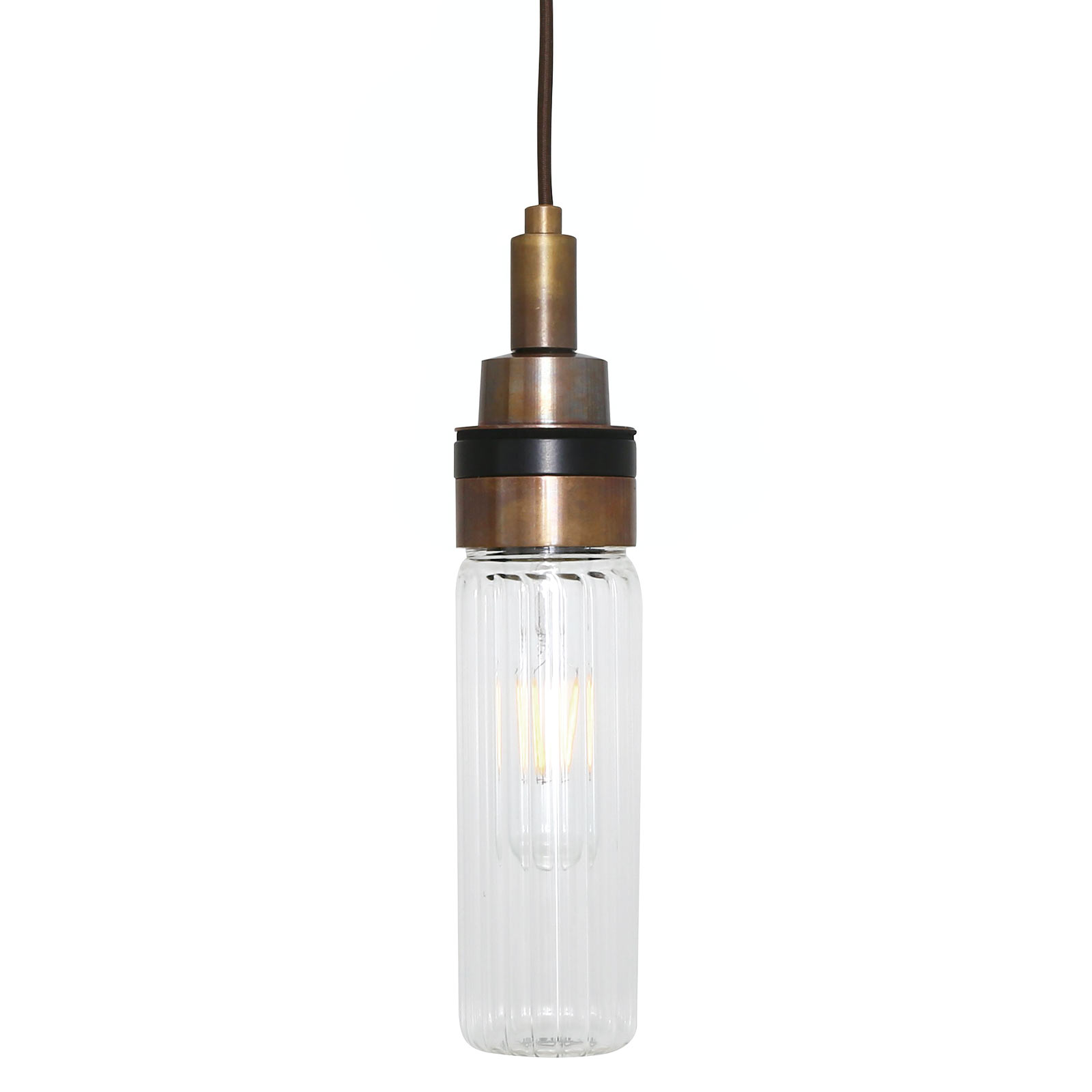 Small pendant light with clear or prismatic glass cylinder, IP65