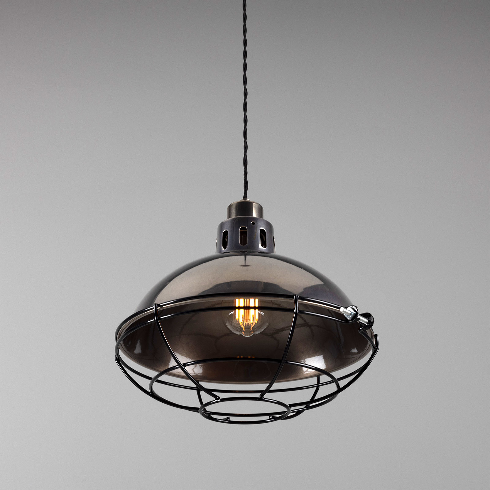 Classic Warehouse Pendant Light, Brass Crafted with Cage, 32 cm: Messing alt-silbern patiniert