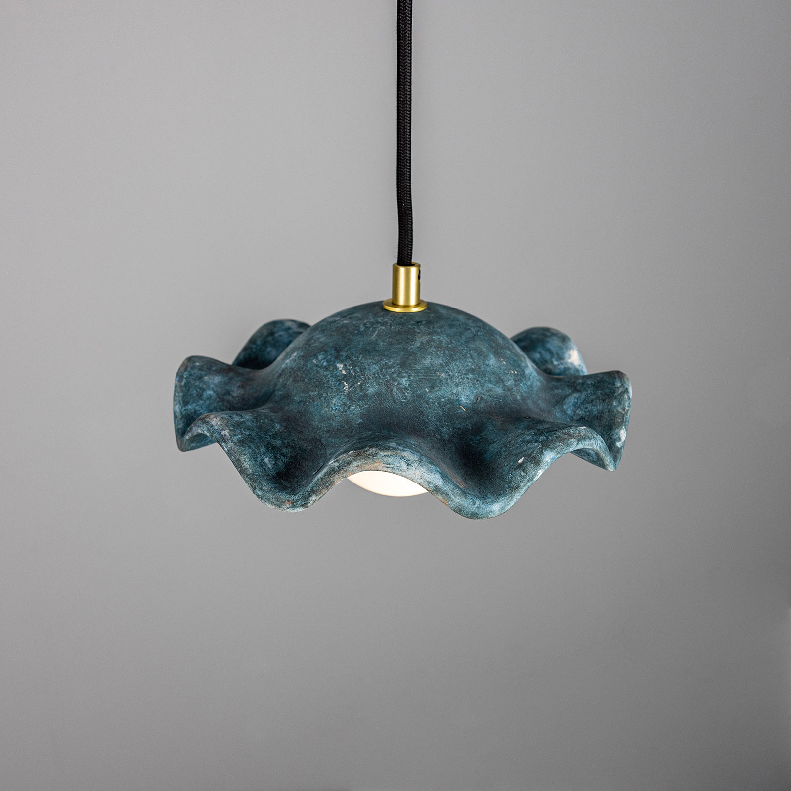 Small Blue Ceramic Pendant Lamp with Wavy Shade and Glass Ball, Fig. 5