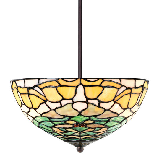 Hänge-Deckenleuchte mit floralem Tiffanyglas-Dessin