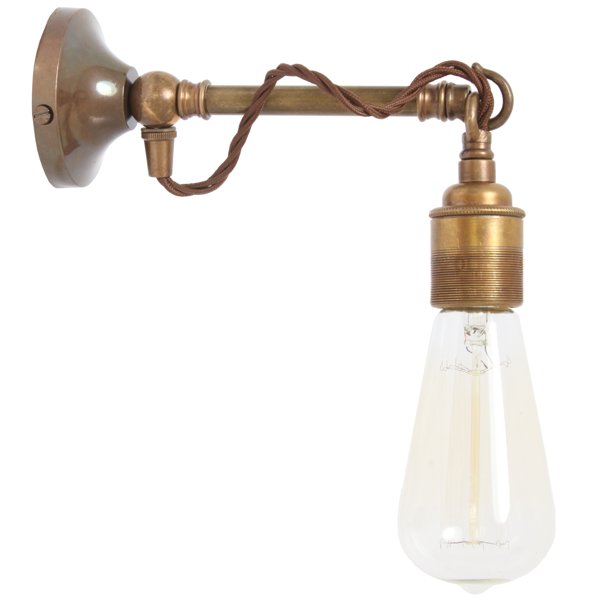 Messing-Wandleuchte mit Haken und Textilkabel