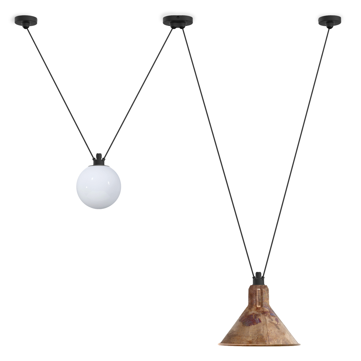 Flexible Pendelleuchten-Kombination mit Trapez Les Acrobates N° 324