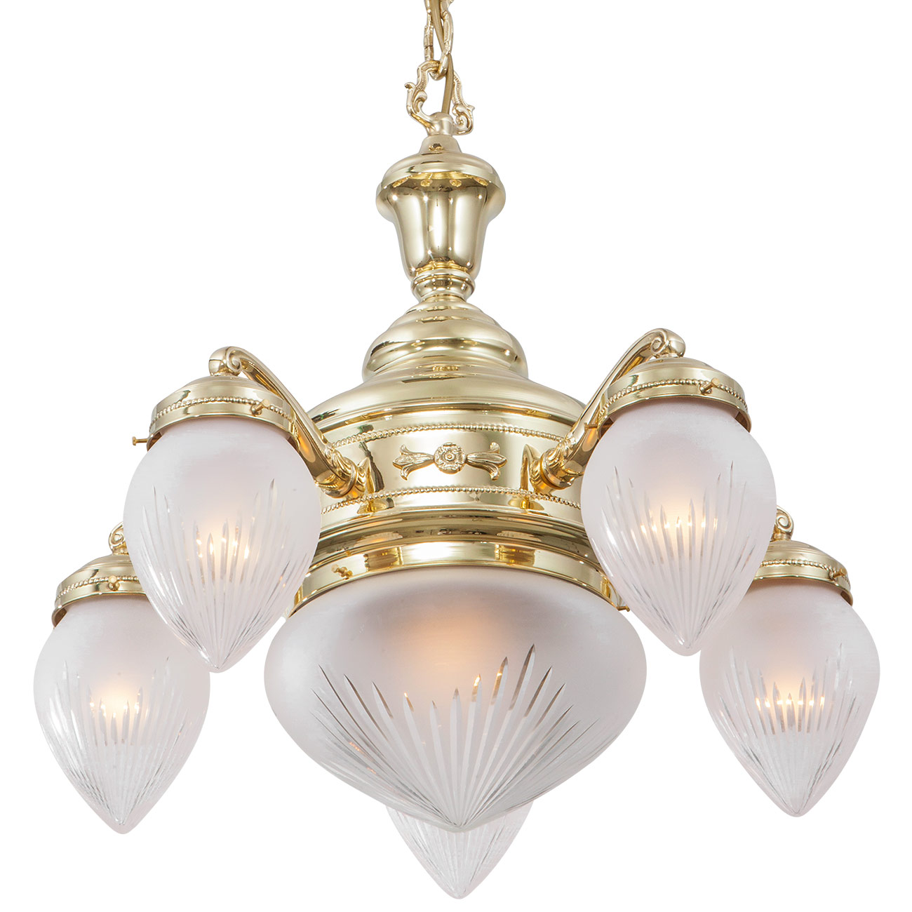Five-armed Hungarian Art Nouveau pendulum lamp SOLVA