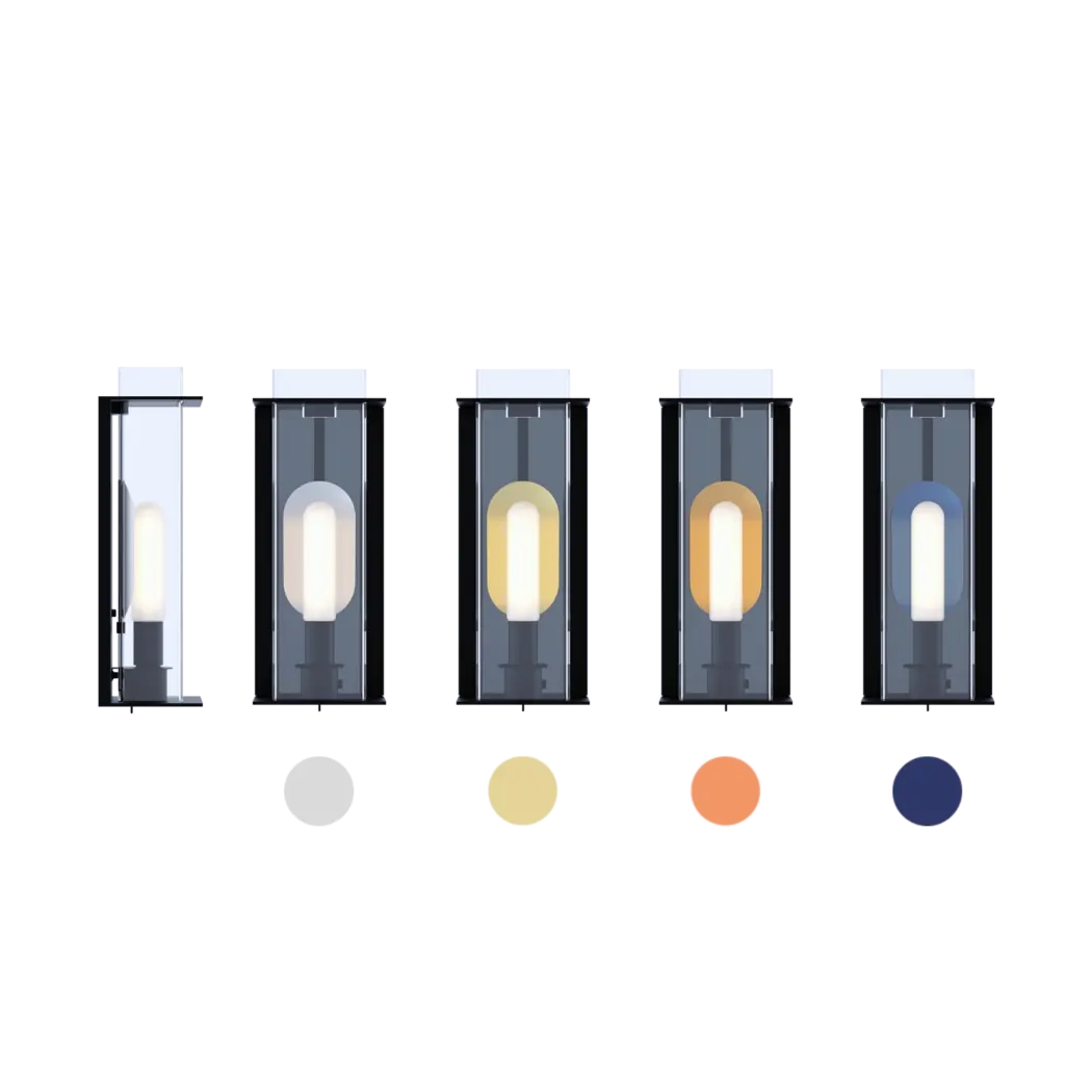 Kompakte Wandleuchte QUADRATUBE W2 mit farbigem Reflektor: Der Reflektor ist in den Farben Farben Silber, Gold (champagne), Kupfer und Blau (petrol) erhältlich.