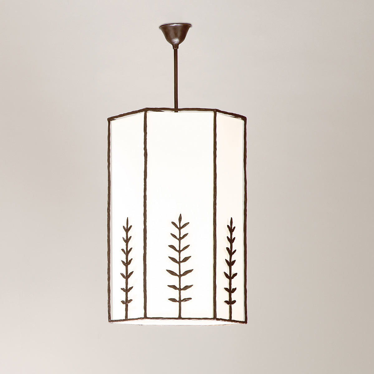 Stab-Pendelleuchte SOPHIA HEXA GRANDE aus Bronze mit Textilschirm (Ø 37 cm)