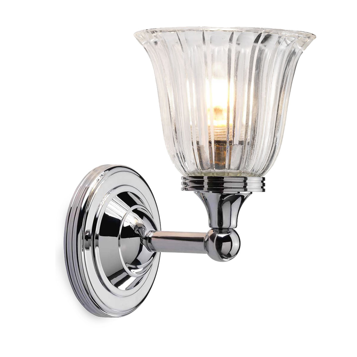 Nostalgische Bad-Wandlampe, Messing mit kleinem Strukturglas-Schirmchen
