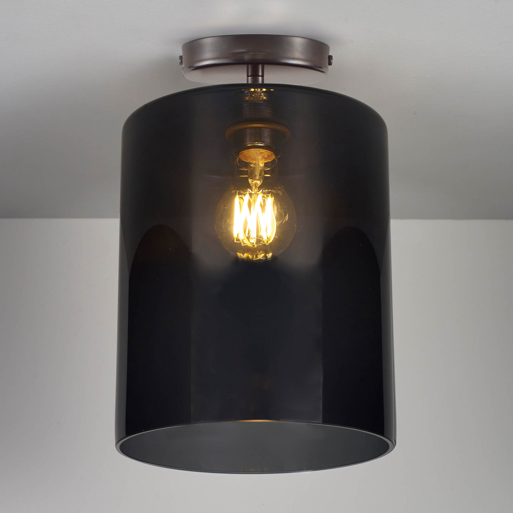 Deckenleuchte mit dunklem Rauchglas-Zylinder BROMPTON,  Ø 15/20 cm