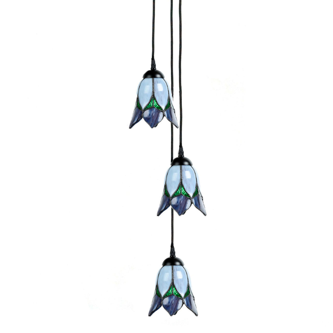 Cascade of Tiffany lights with purple glass shades