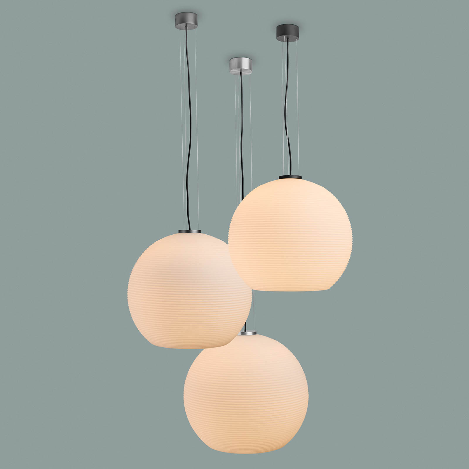 Große Glas-Pendelleuchte GOLYO  mit geripptem Opalglas, Ø 50 cm, Bild 7