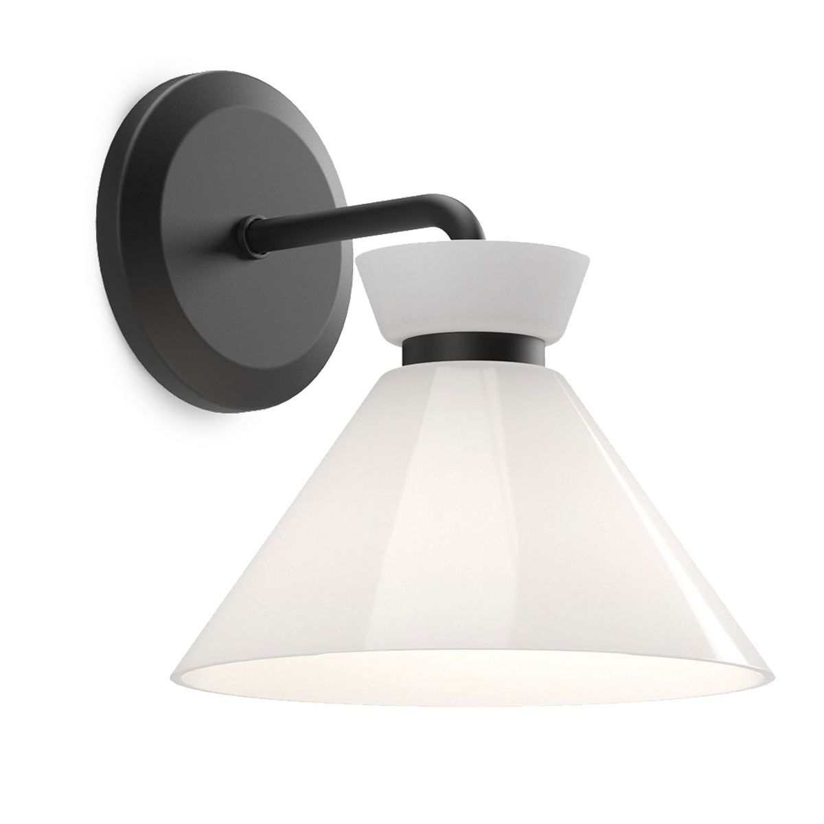 Mid Century Design-Wandleuchte, schwarz mit Kegel-Opalglas