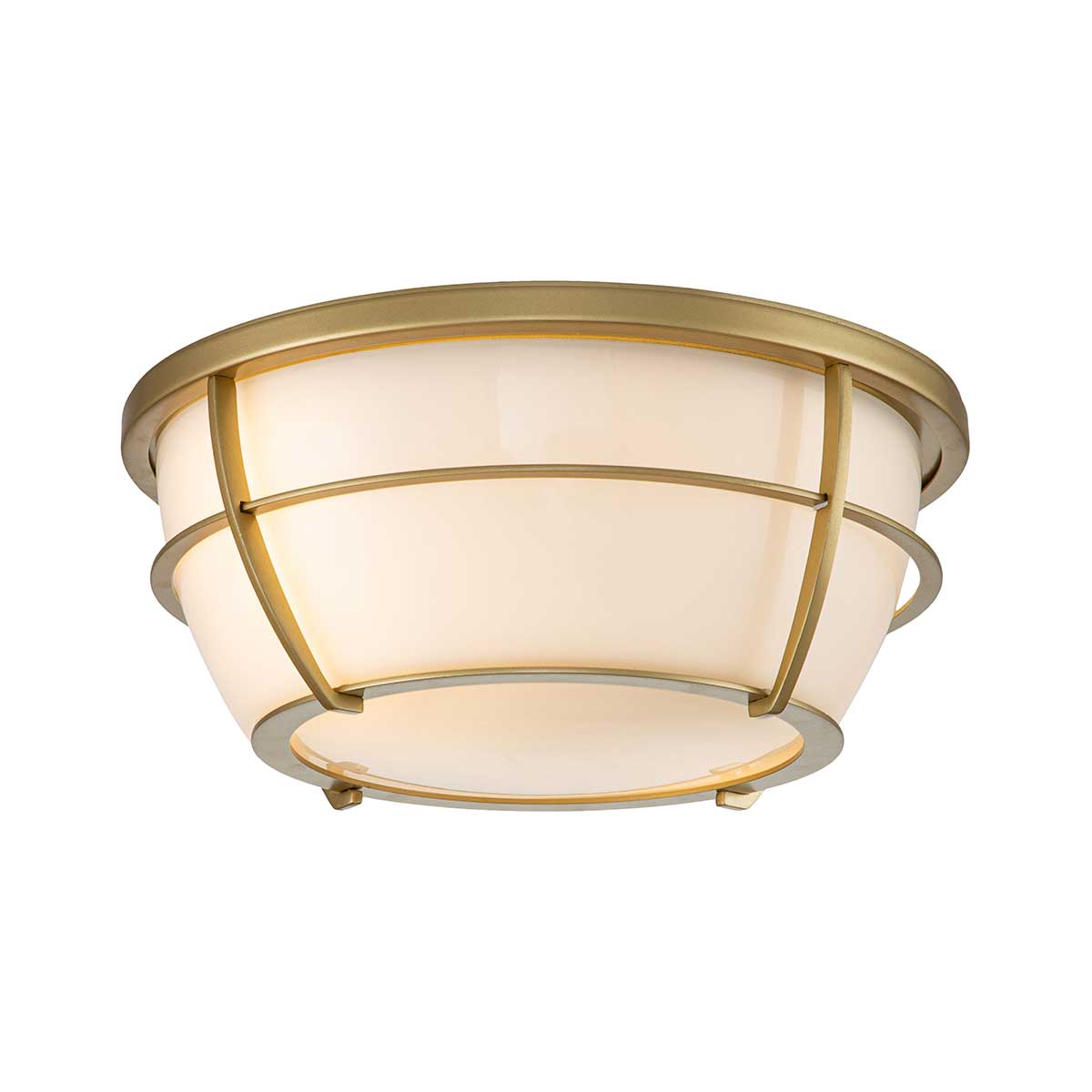Messingfarbene Badezimmer-Deckenleuchte mit Opalglas, Ø 33 cm