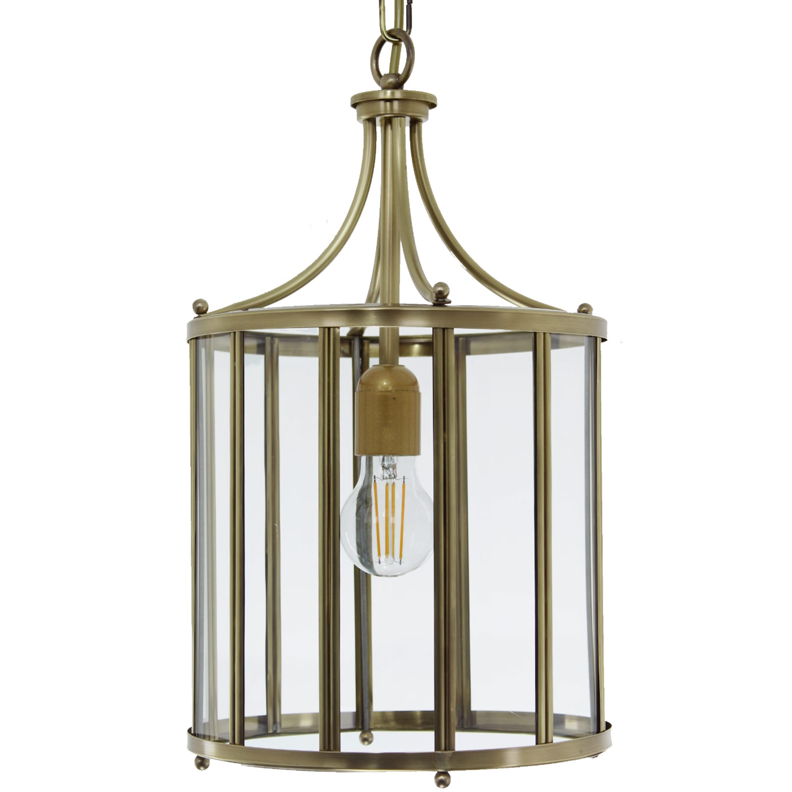 Round Hanging Lantern with Brass Struts