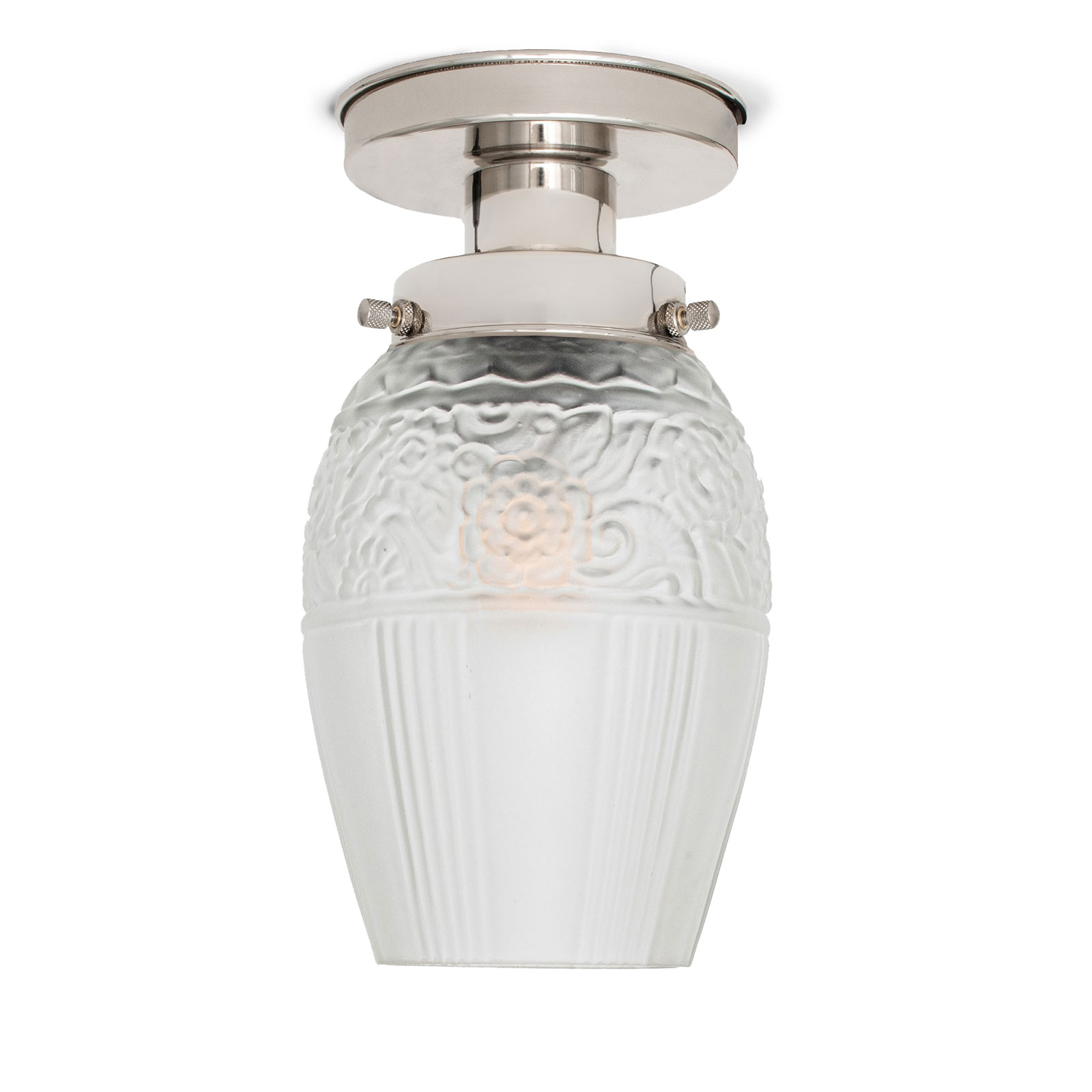 Kleine Deckenleuchte IP44 mit verspieltem Jugendstil-Glasschirm
