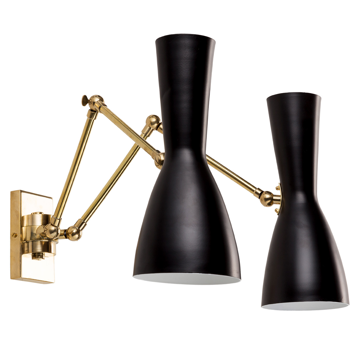 Mid century double wall light with brass arms