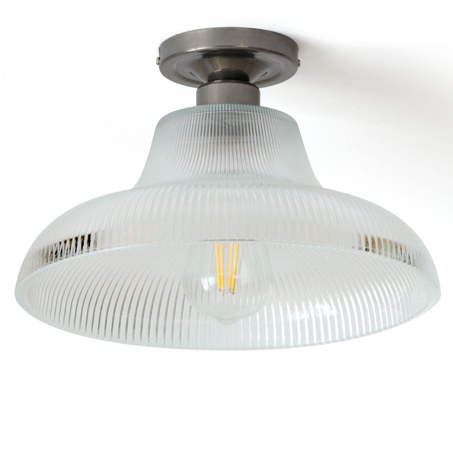 Deckenleuchte mit nostalgischem Holophanglas-Schirm Ø 30 cm