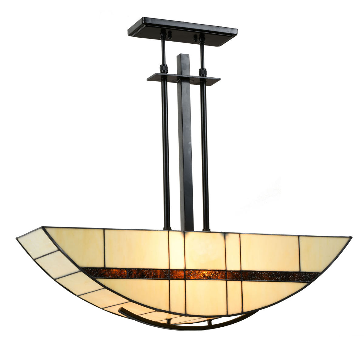 Adjustable ceiling light with elaborate Tiffany art shade