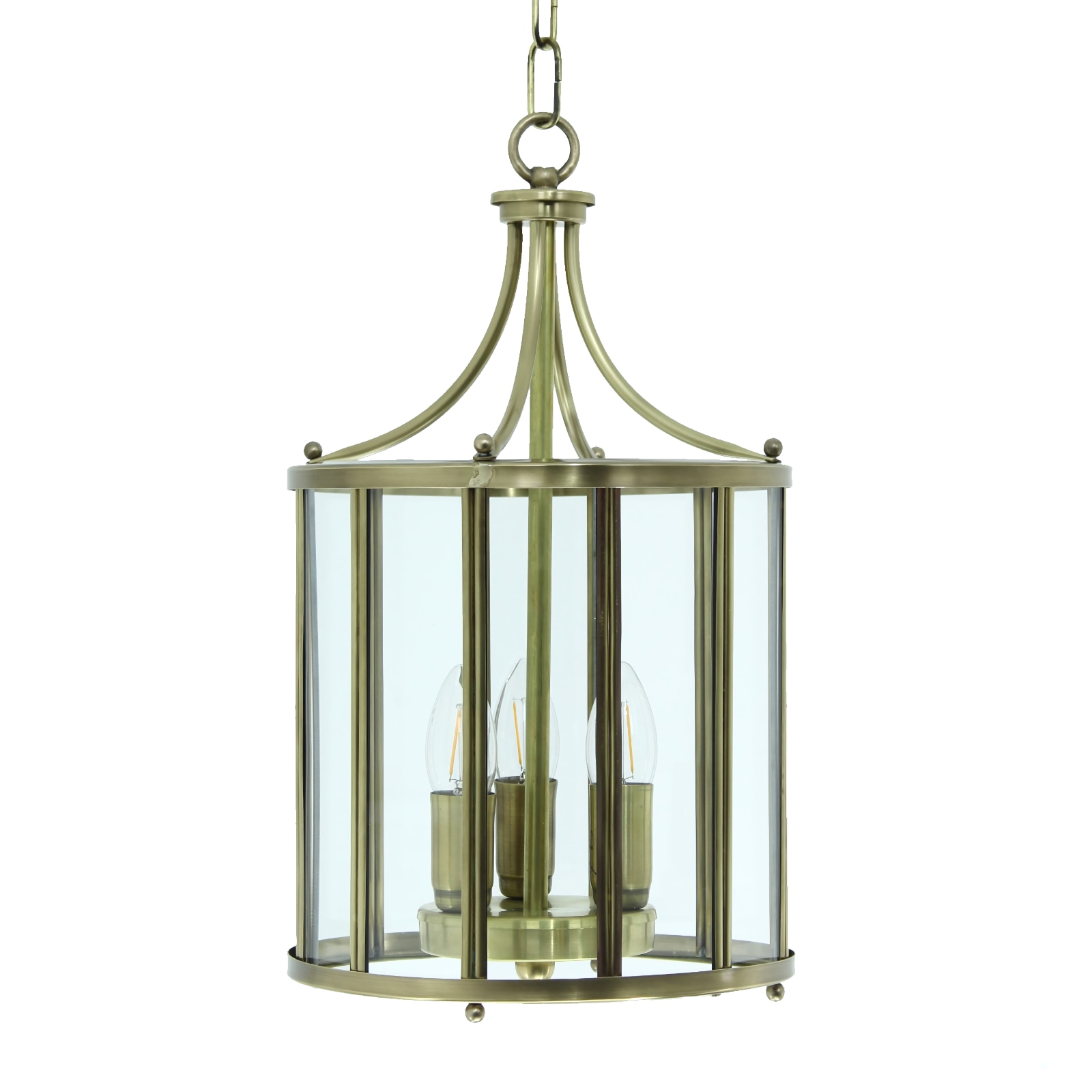 Classic 3-flame Brass Hanging Lantern Pendant, Glazed