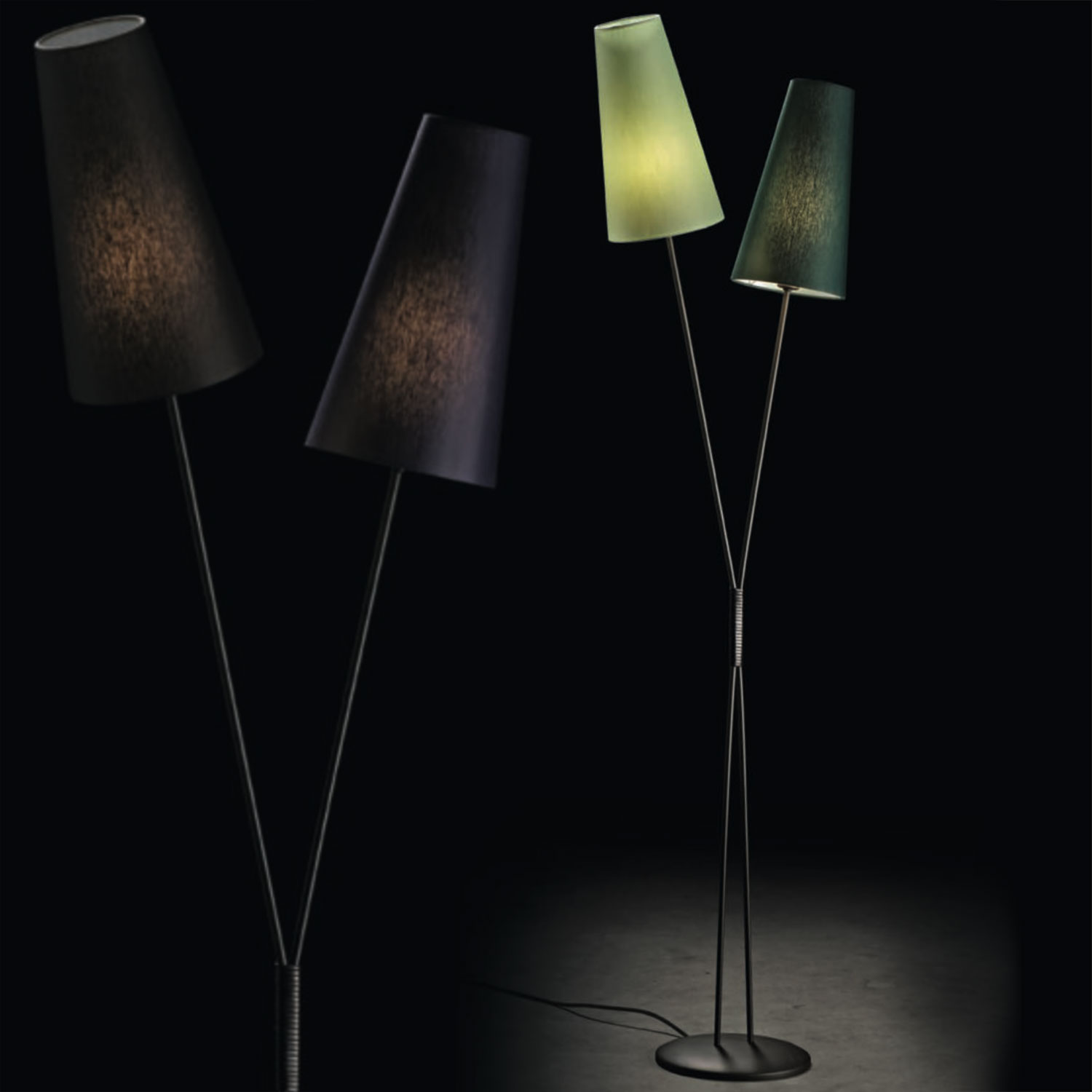FIFTIES - two-flame fabric shade floor light, many colour combinations!
