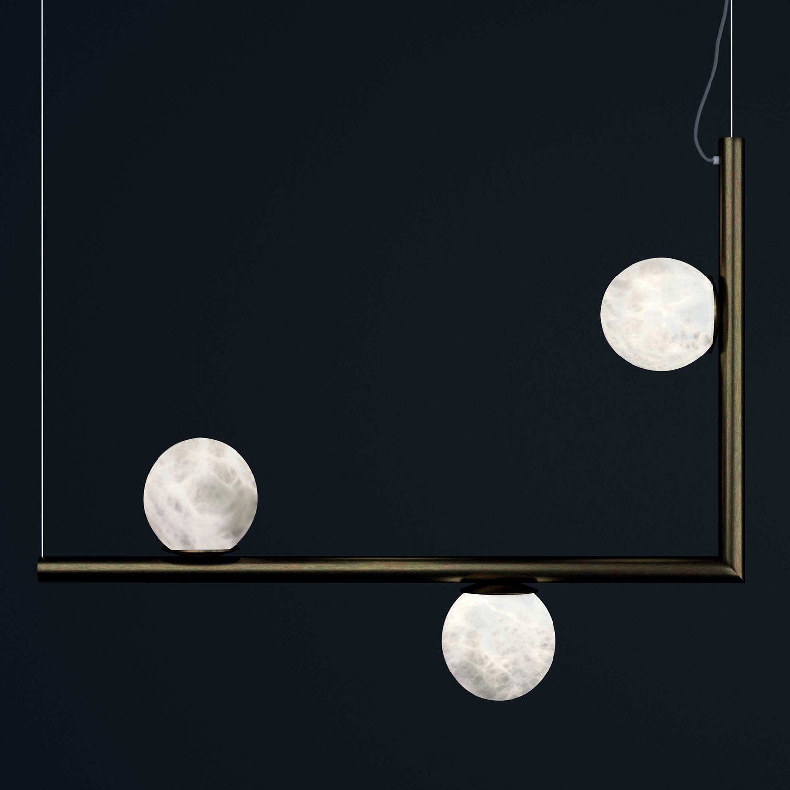 Außergewöhnlicher Design-Hängeleuchter mit drei Alabaster-Kugeln OFIONE
