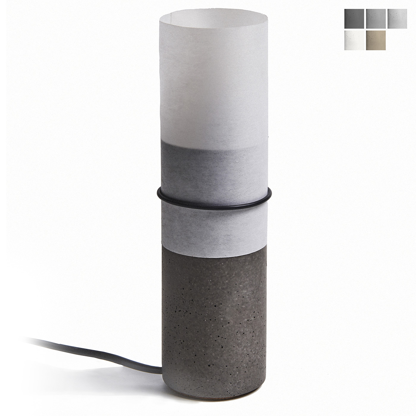 Runde Tischleuchte aus Beton und Papier