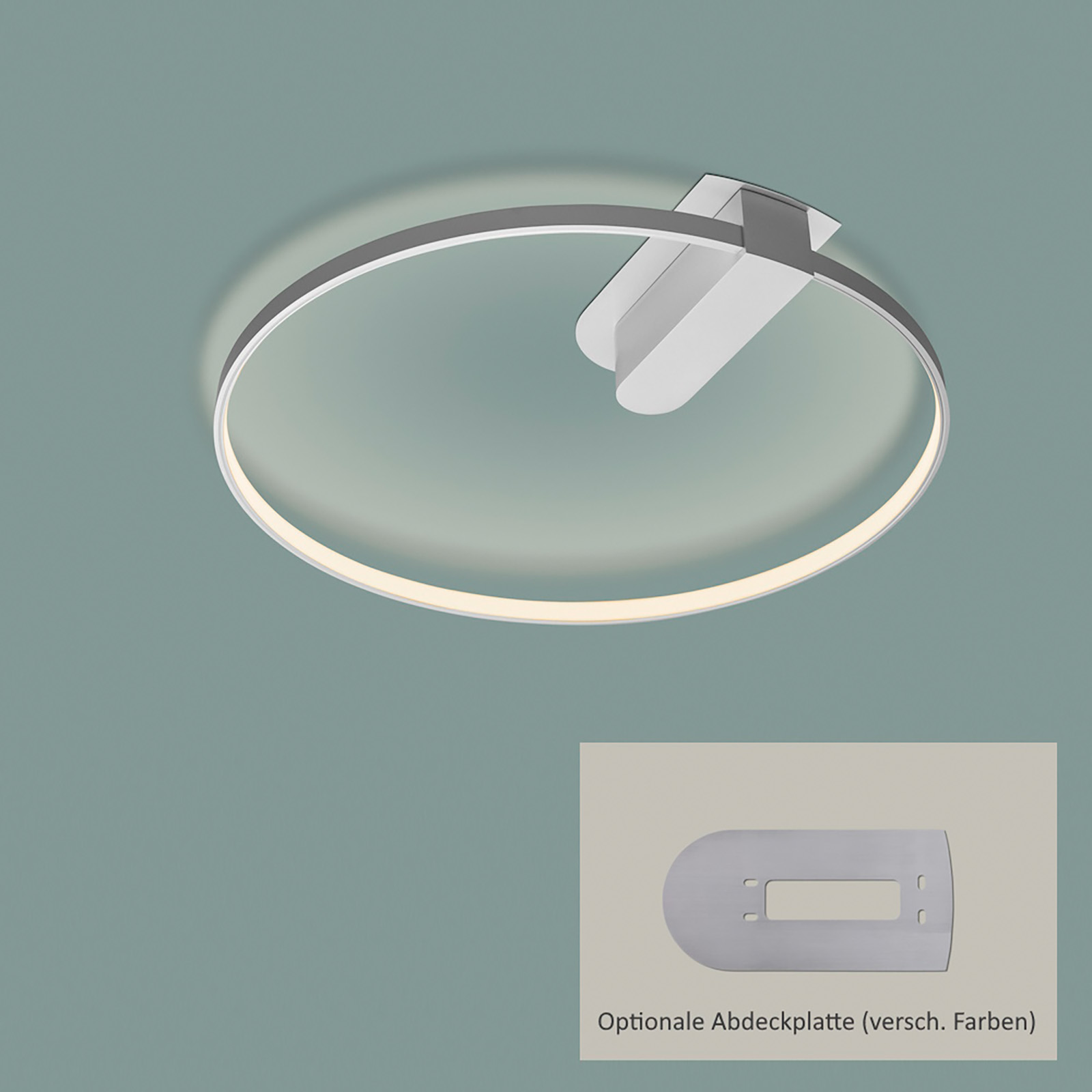 Powerful LED-Ring: Ceiling or Wall Light Fixture CIRCULAR with Ø 50 cm: Abgebildet in Silber matt