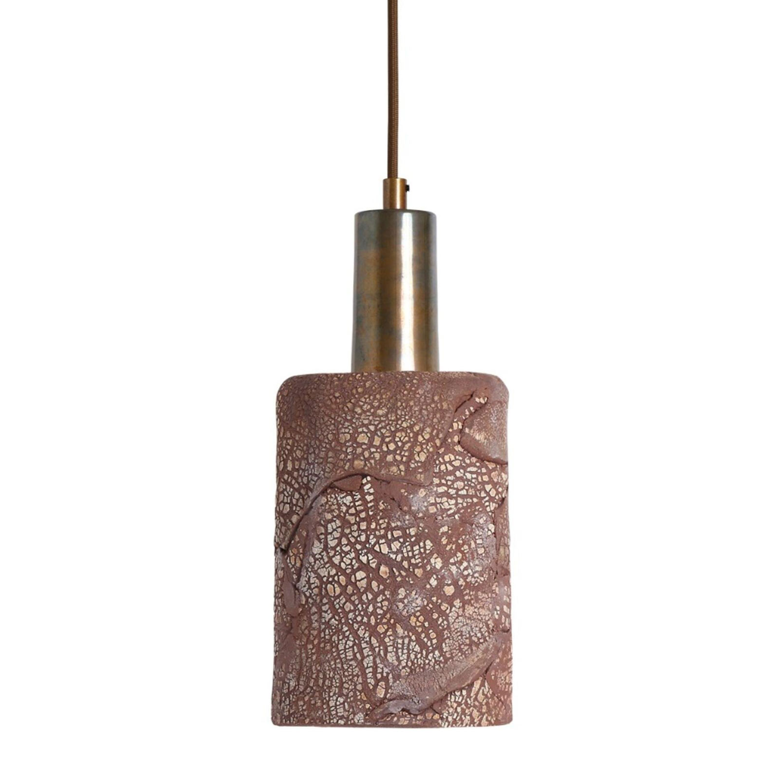 Kleine Zylinder-Pendelleuchte mit rötlichem Terracotta-Schirm