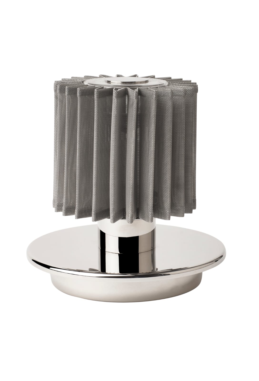 Portable Bedside Table Lamp IN THE SUN: Modell mit silbernem Reflektor und silberner Abschirmung