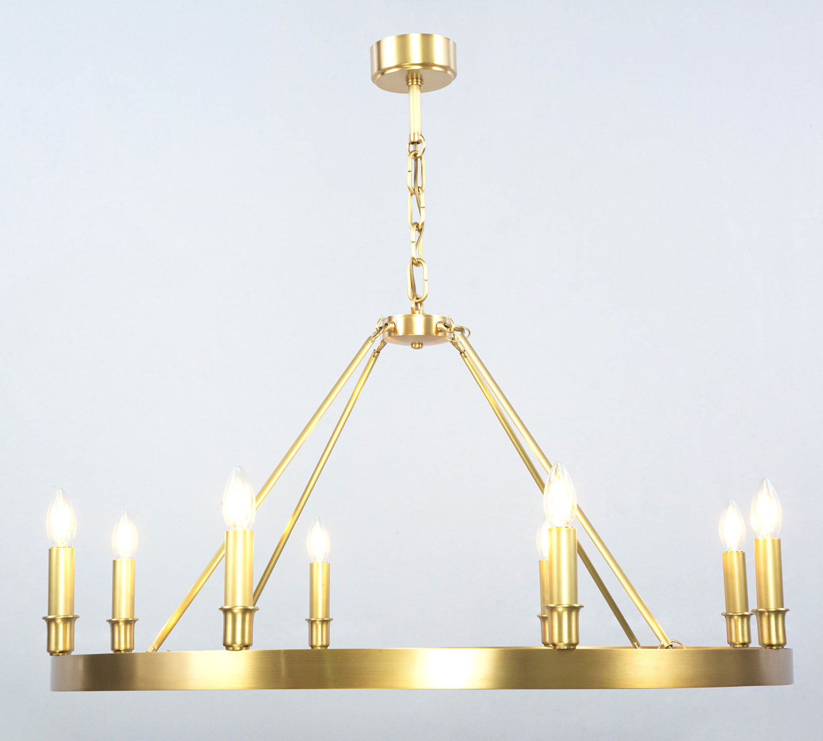 Exclusive Brass Ring Chandelier, Ø 70–90 cm: Großes Modell mit acht Kerzen