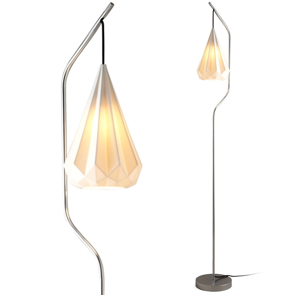 Elegant floor lamp with hanging angular porcelain shade
