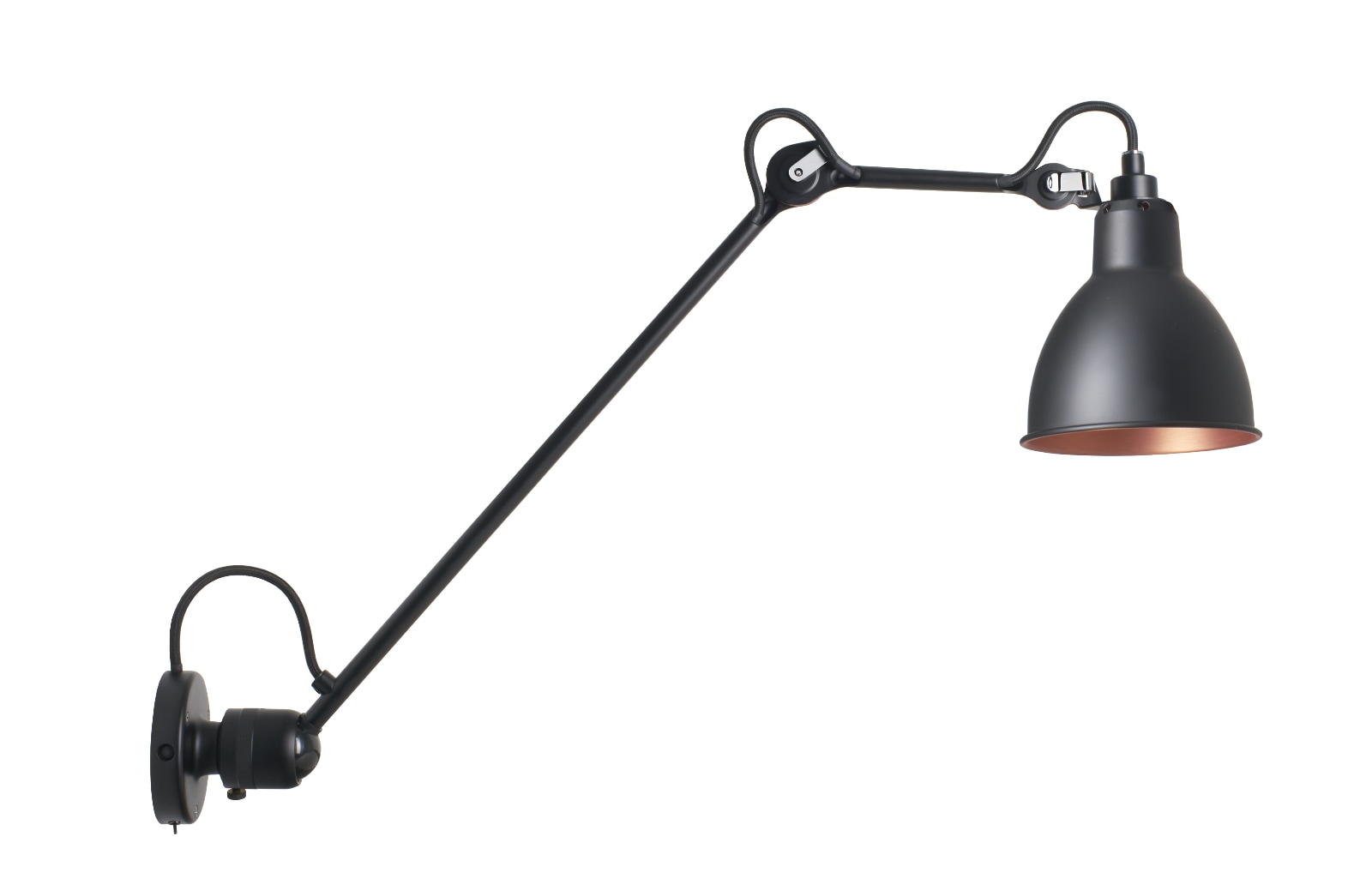 Wandleuchte № 304 mit Gelenk-Arm L40/L60: Das Modell 1 (304 L40) ist optional auch mit Kippschalter am Wandteil erhältlich.