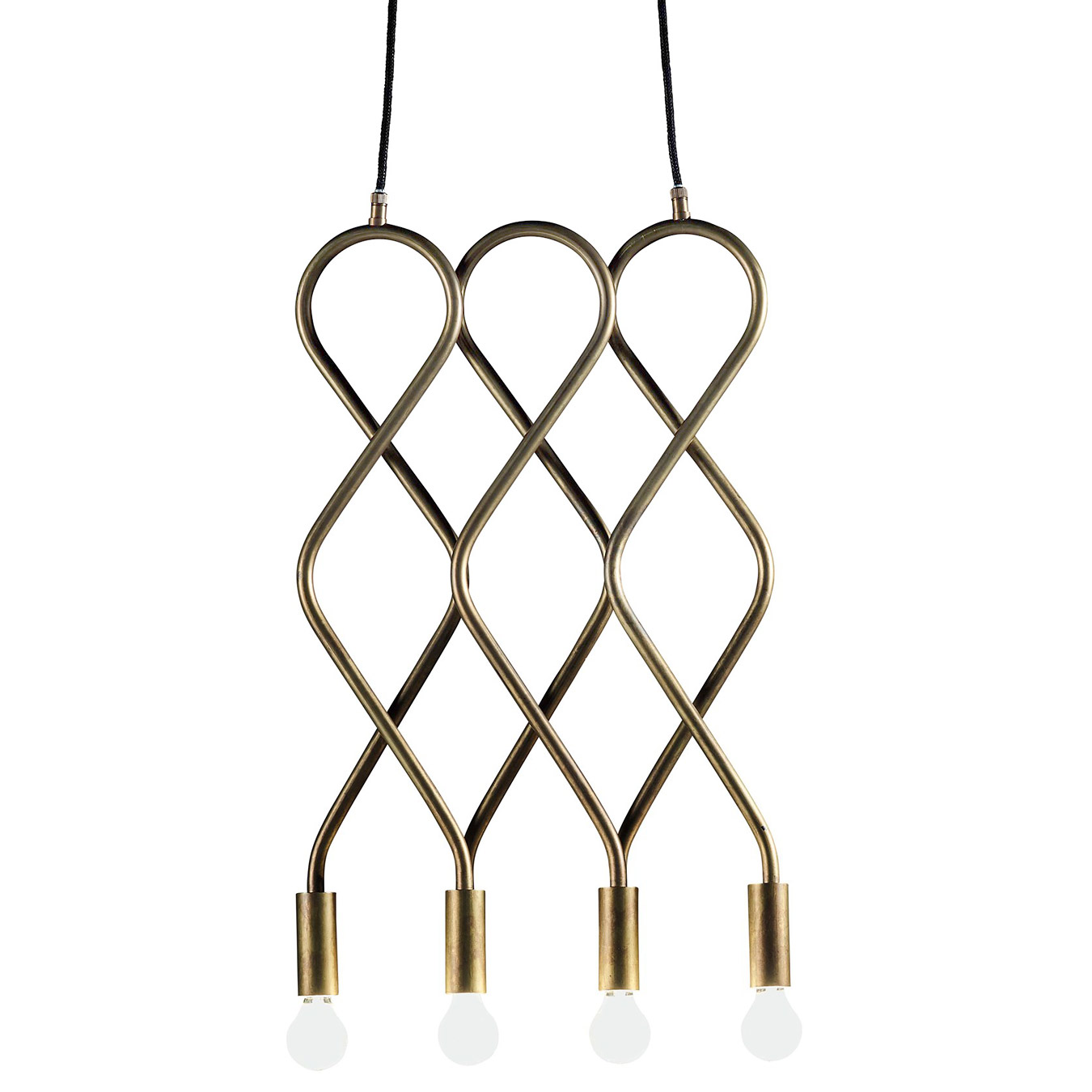 Four-flame designer brass pendant luminaire