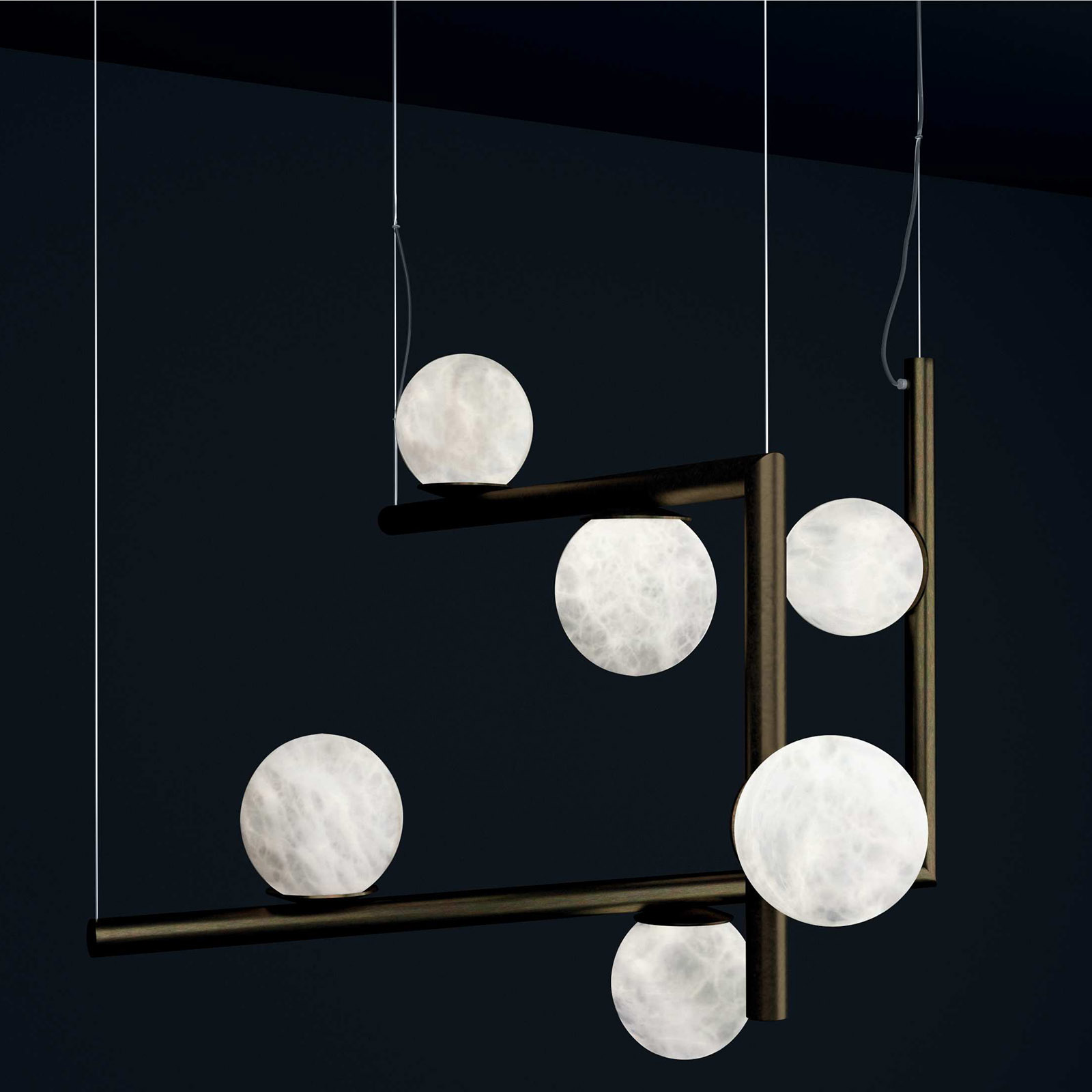 Skulpturales Design: Moderner Hängeleuchter mit Alabaster-Kugeln OFIONE DOUBLE