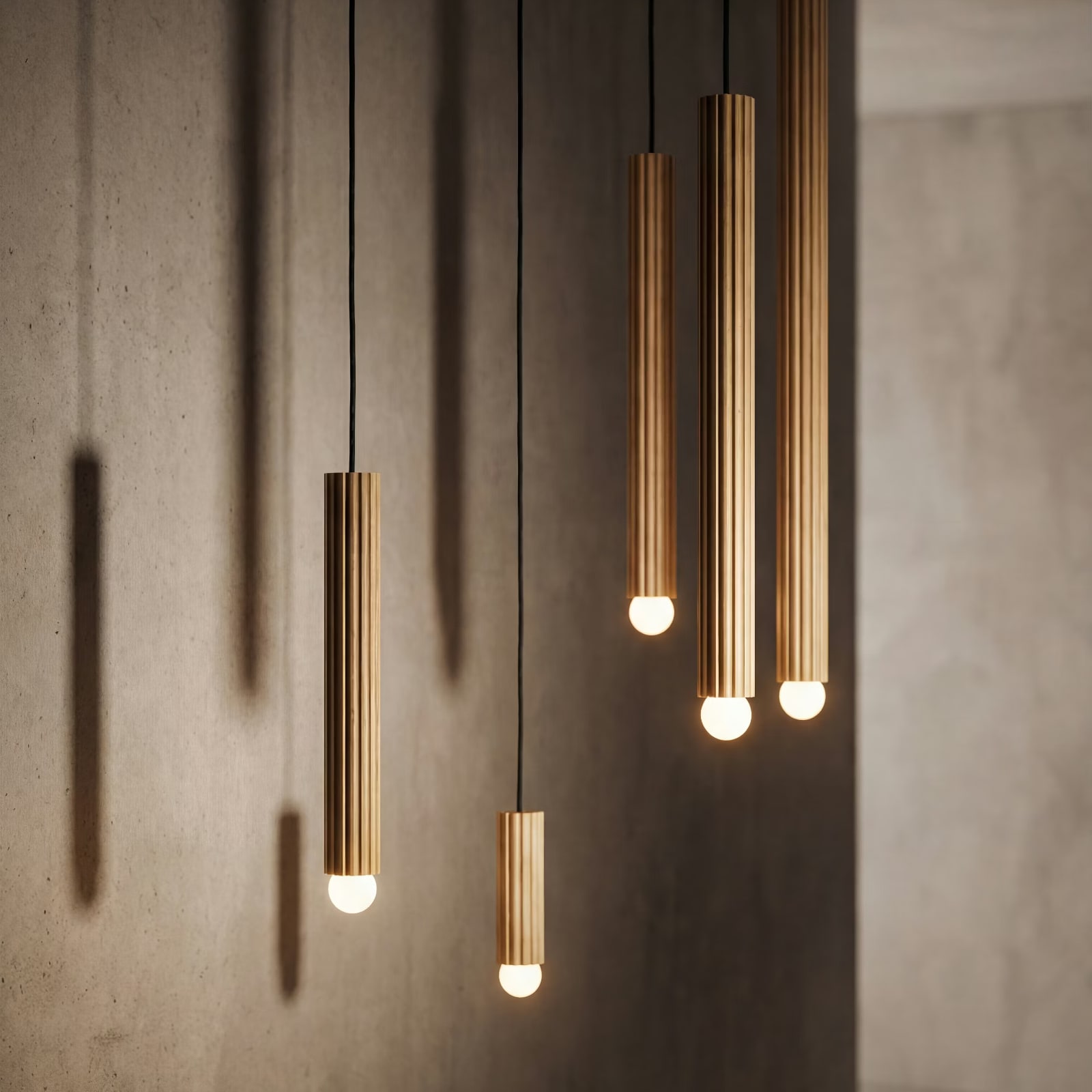 Slim Tubular Pendant Light VESTA Made of Brass, Four Sizes