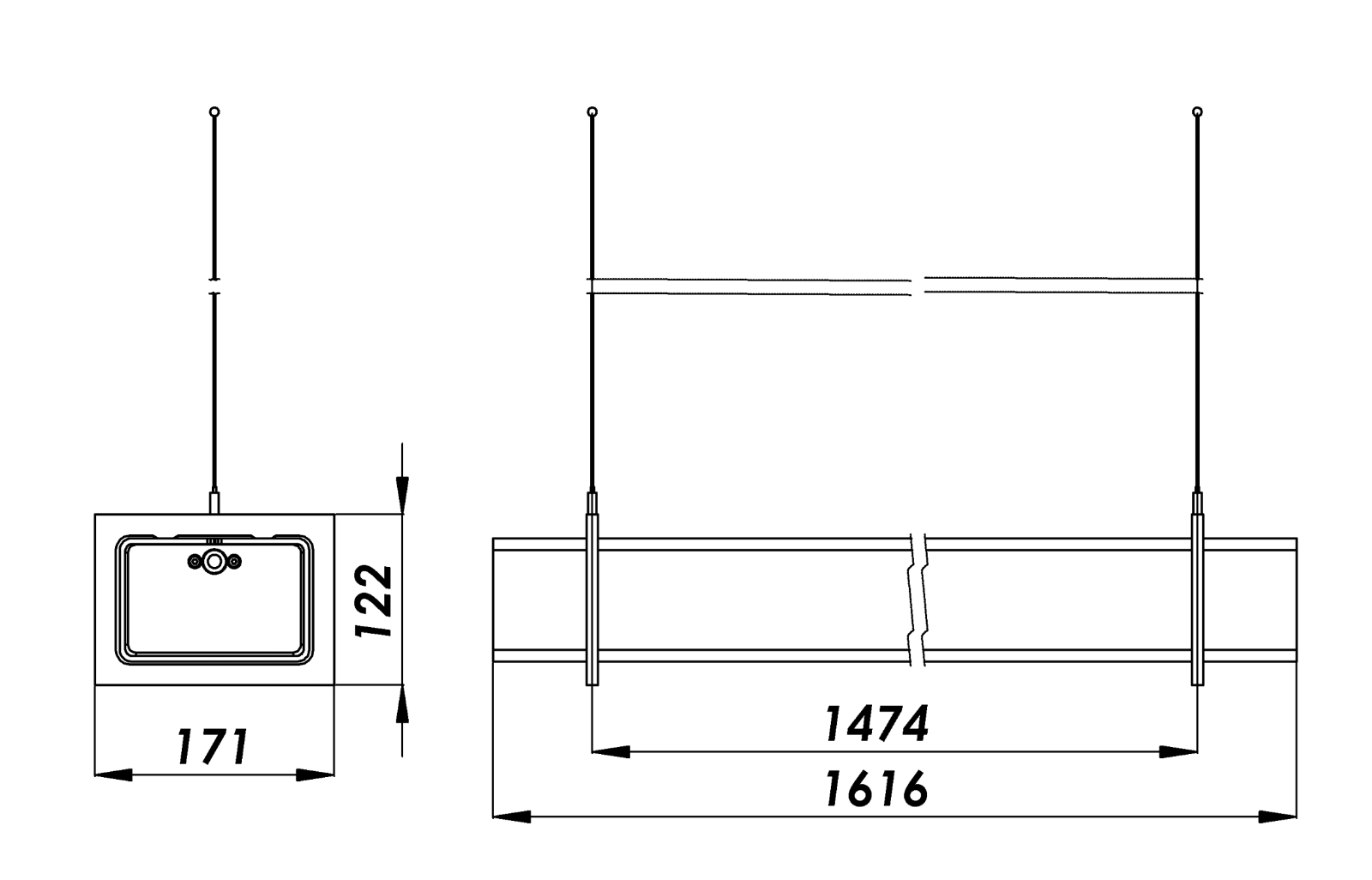 Tubular Pendant Light QUADRATUBE P1 with Perforated Cover, Fig. 11