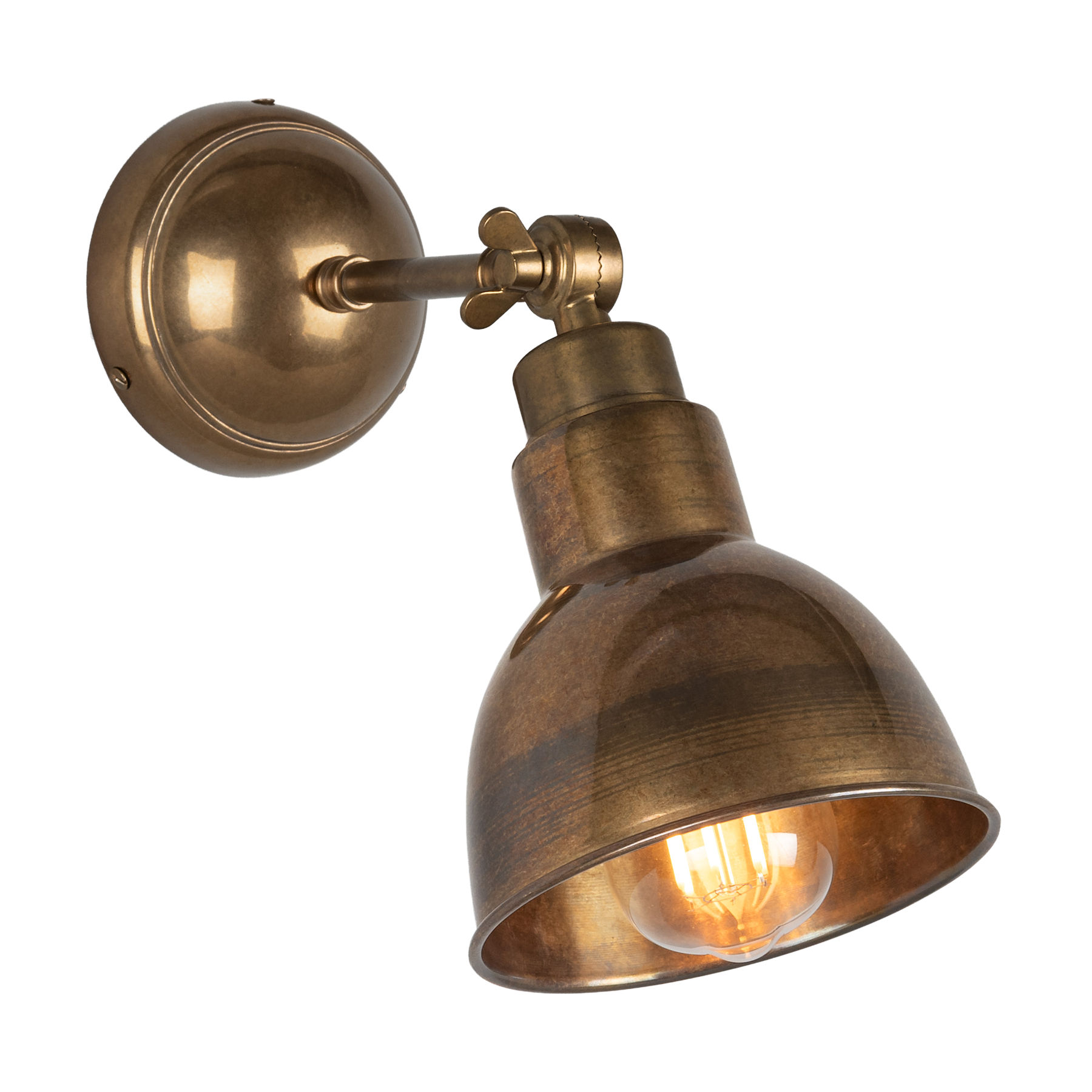 Nostalgic brass wall light with adjustable brass shade