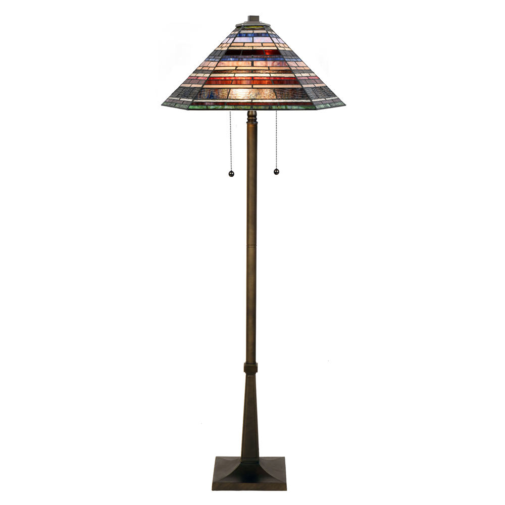Tiffany-Stehlampe mit großem vielfarbigem Glasschirm