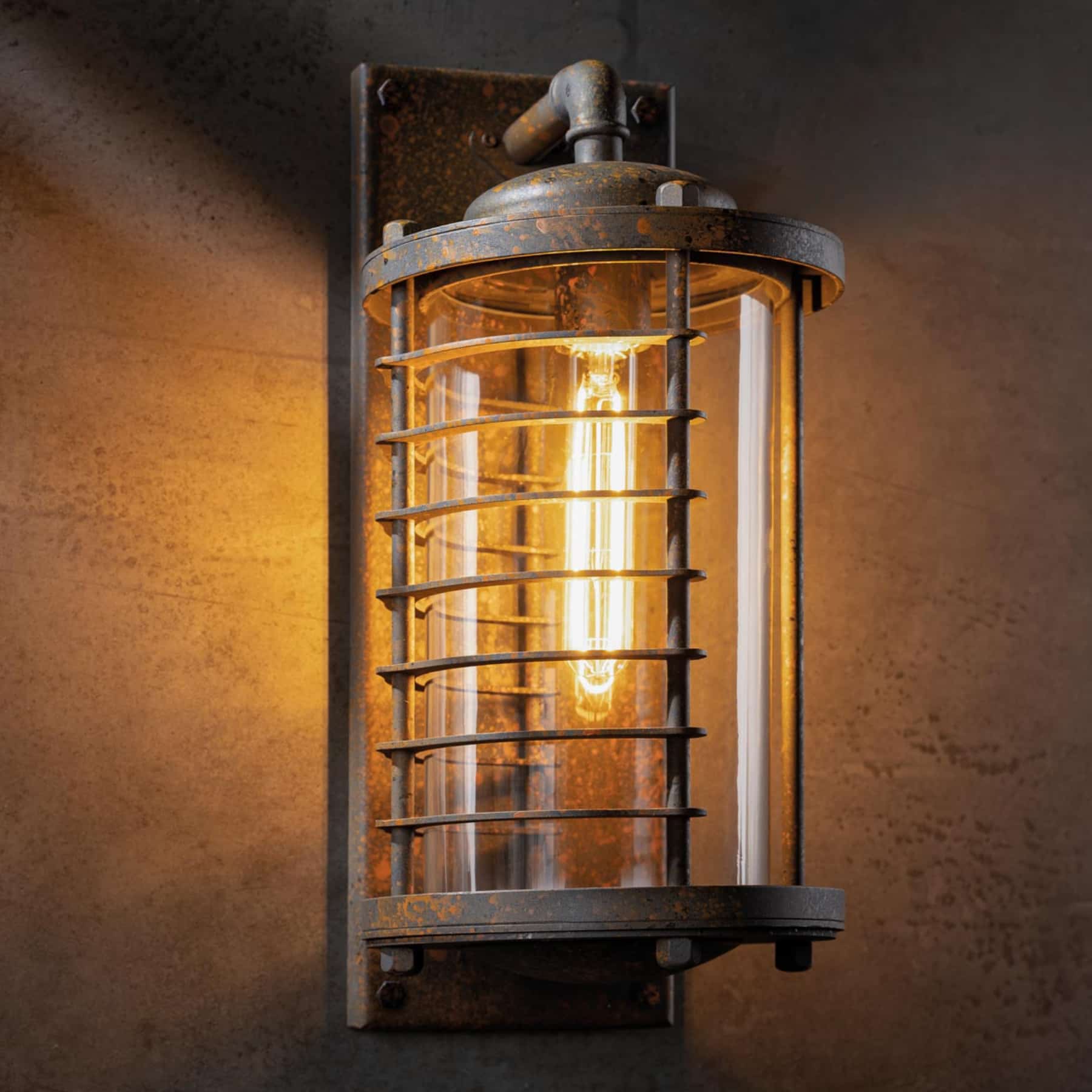 Steampunk-Design: Wandleuchte aus Stahl und Glas WL3729