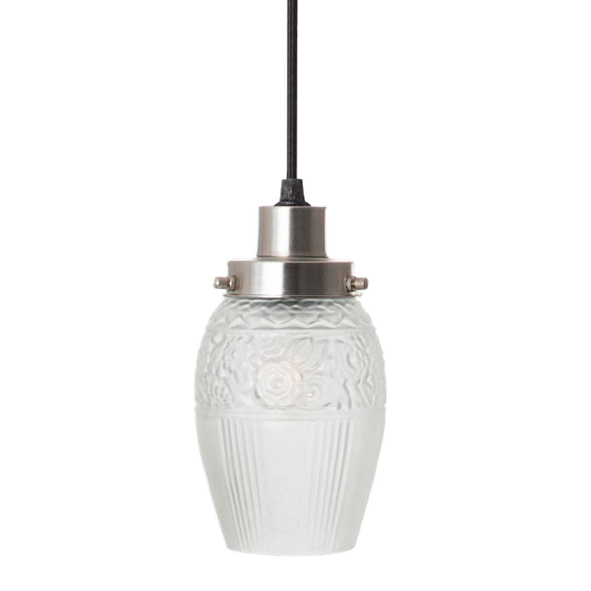 Kleine Pendelleuchte mit floralem Jugendstil-Glasschirm