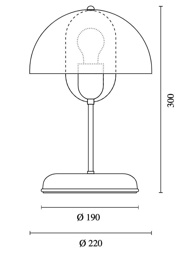 "Mushroom" Table Lamp with Metal Shade FUNGUS: Die Abmessungen der Leuchte