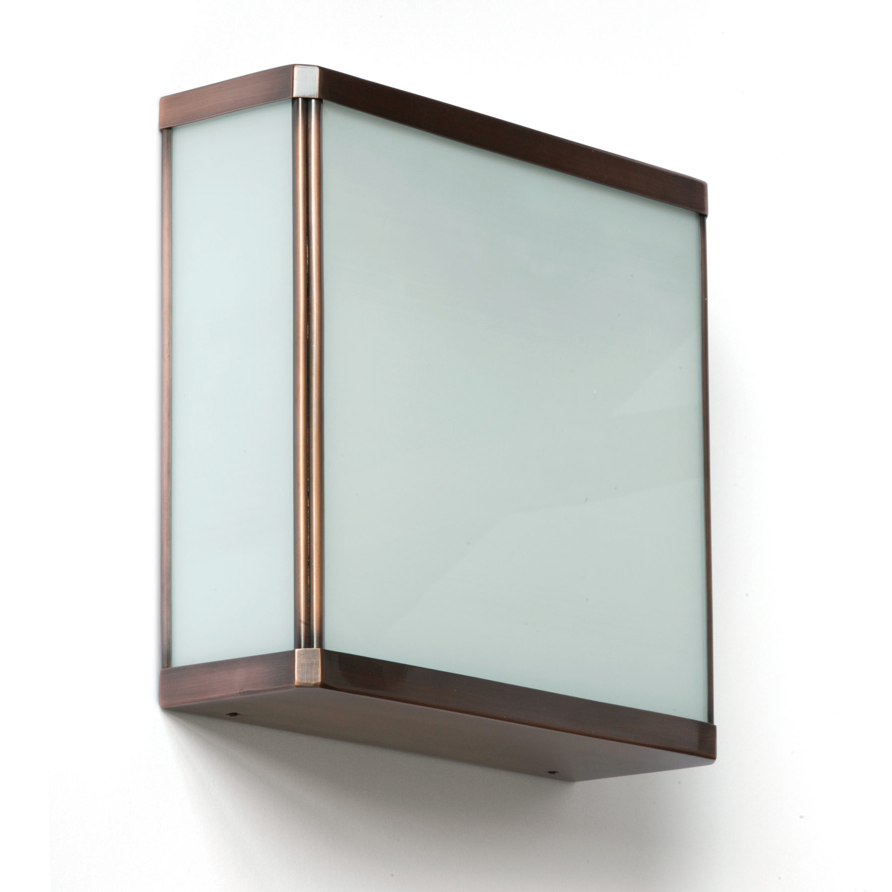 Square Glazed Box Wall Light, handcrafted from Brass or Copper PILO