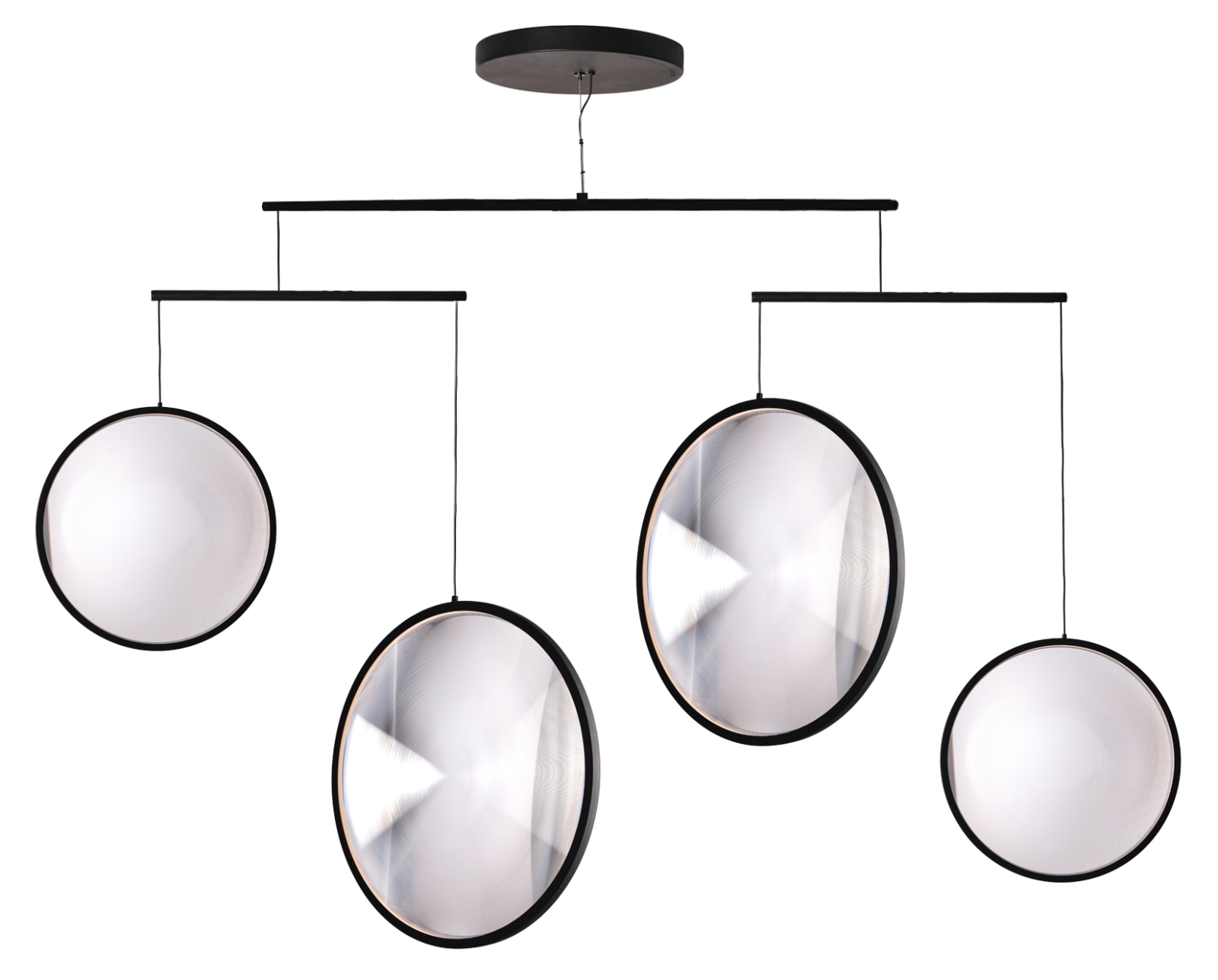 Schwebend balancierte Lichtskulptur FOCUS: Modell 2 in Schwarz