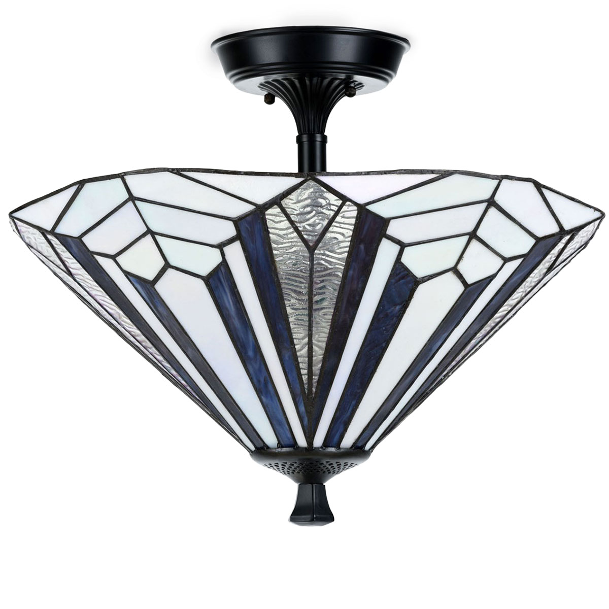 Ceiling fixture in French Art Déco Style with blueish Tiffany glass shade