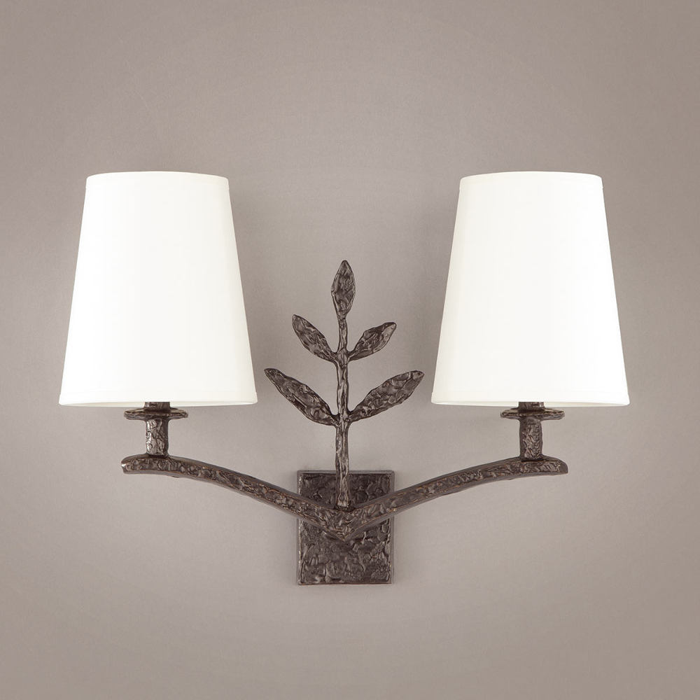 Bronze-Wandleuchte TILLIA mit Stoffschirmen und Blattdekor