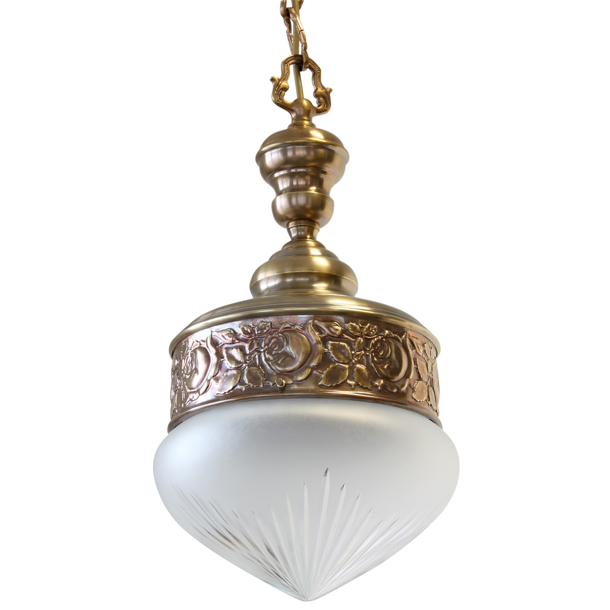 Kleine Jugendstil-Pendelleuchte aus Messing QUINQUE ECCLESIAE
