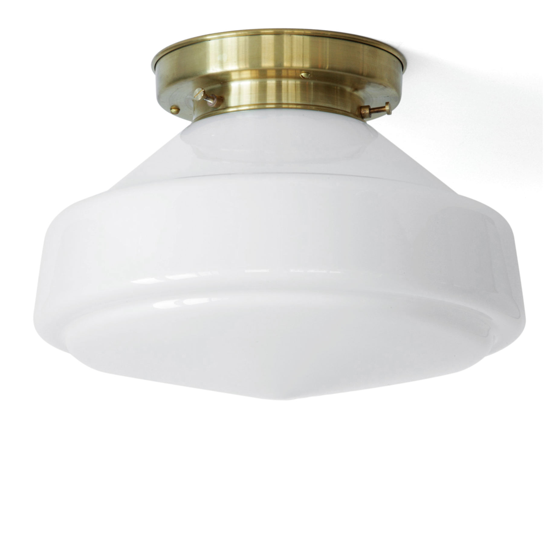 Brass schoolhouse ceiling light with large opal glass Ø 30 cm