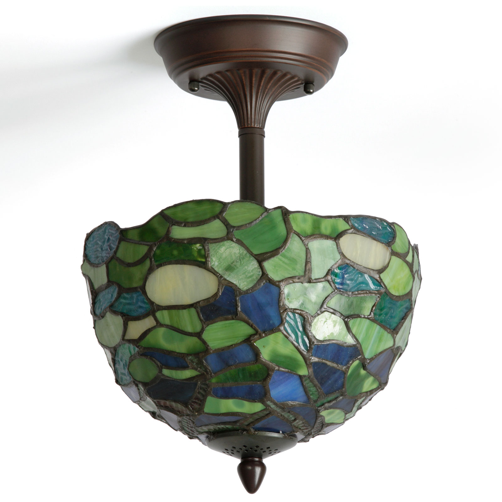 Suspended ceiling light with colorful Tiffany glass shade