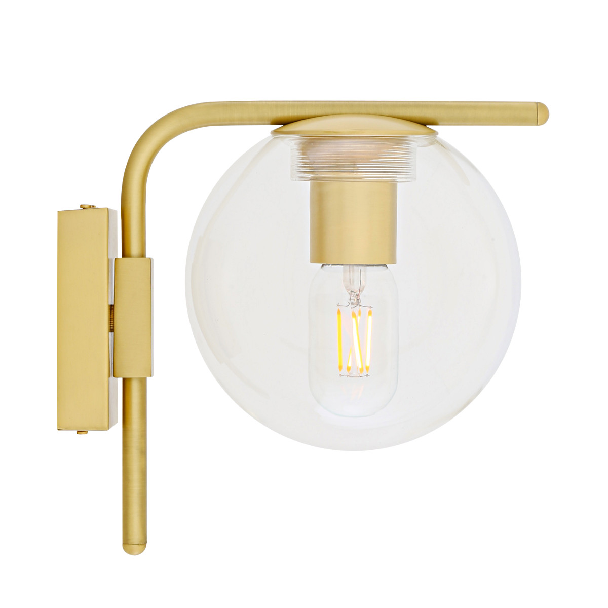 Moderne Wandleuchte aus Messing mit Glaskugel