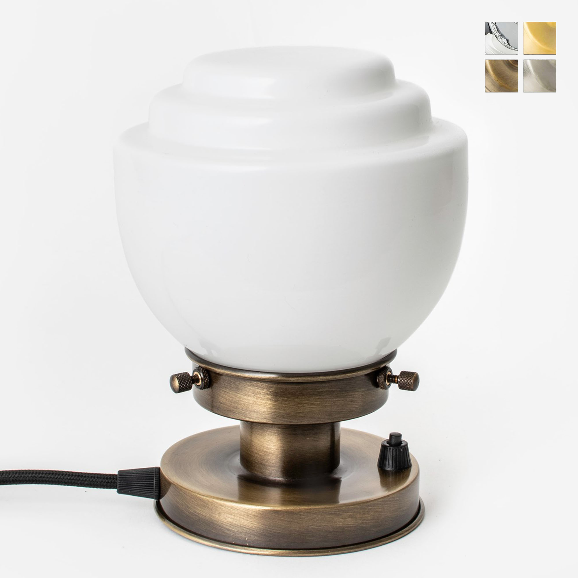 Small Art Deco Table Lamp With Stepped Cup Shaped Opal Glass