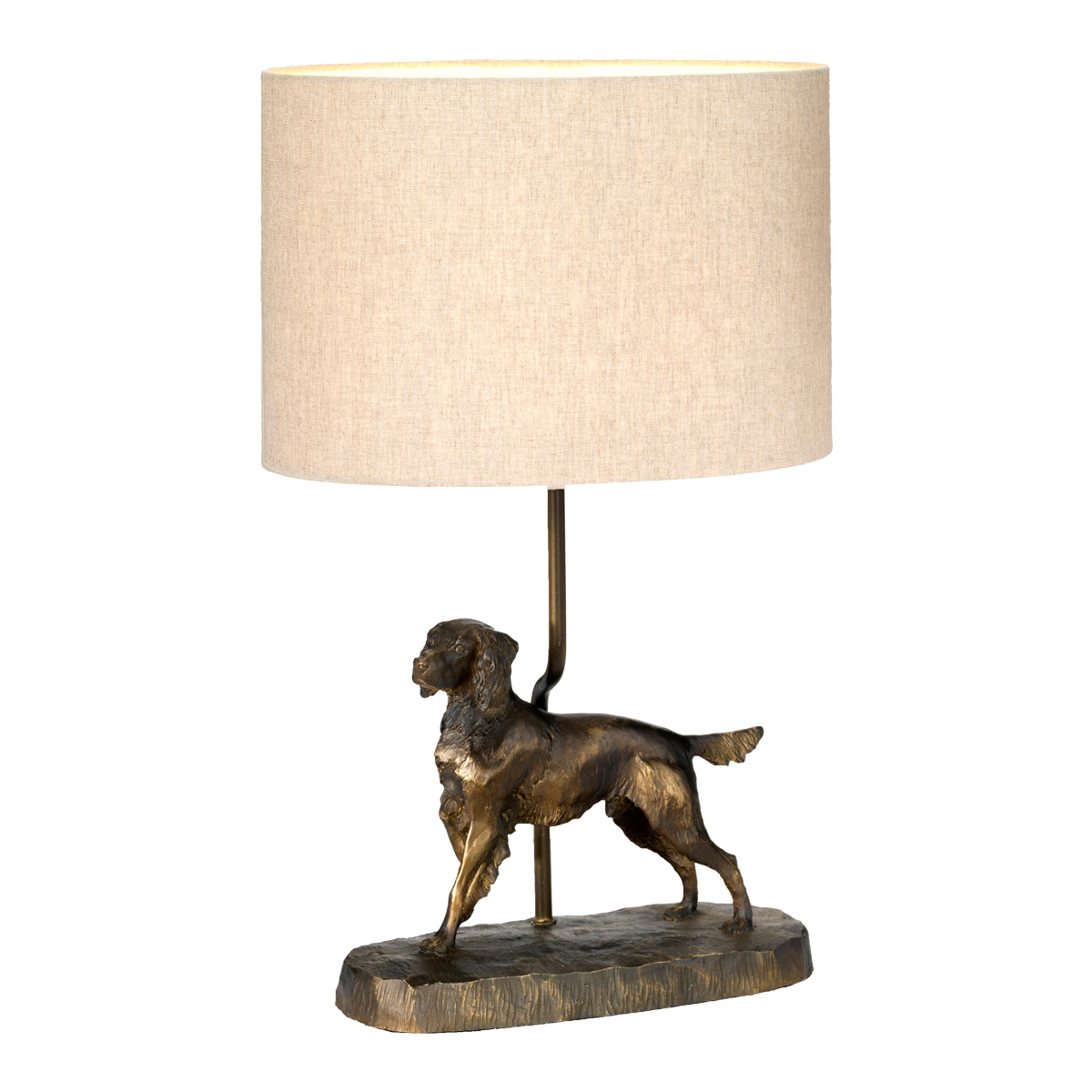 Bronzefarbene Tischleuchte mit Hundestatue